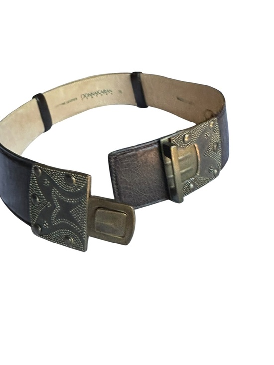 Vintage Donna Karan Dark Brown Genuine Leather Push Lock Waist Unisex Belt M 80s main image 8